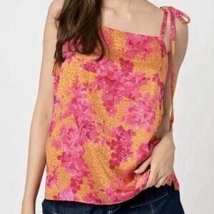 Ted Baker Pink and Orange Floral Square Neck Strappy Tank Top Women's 10 (Ted 4)